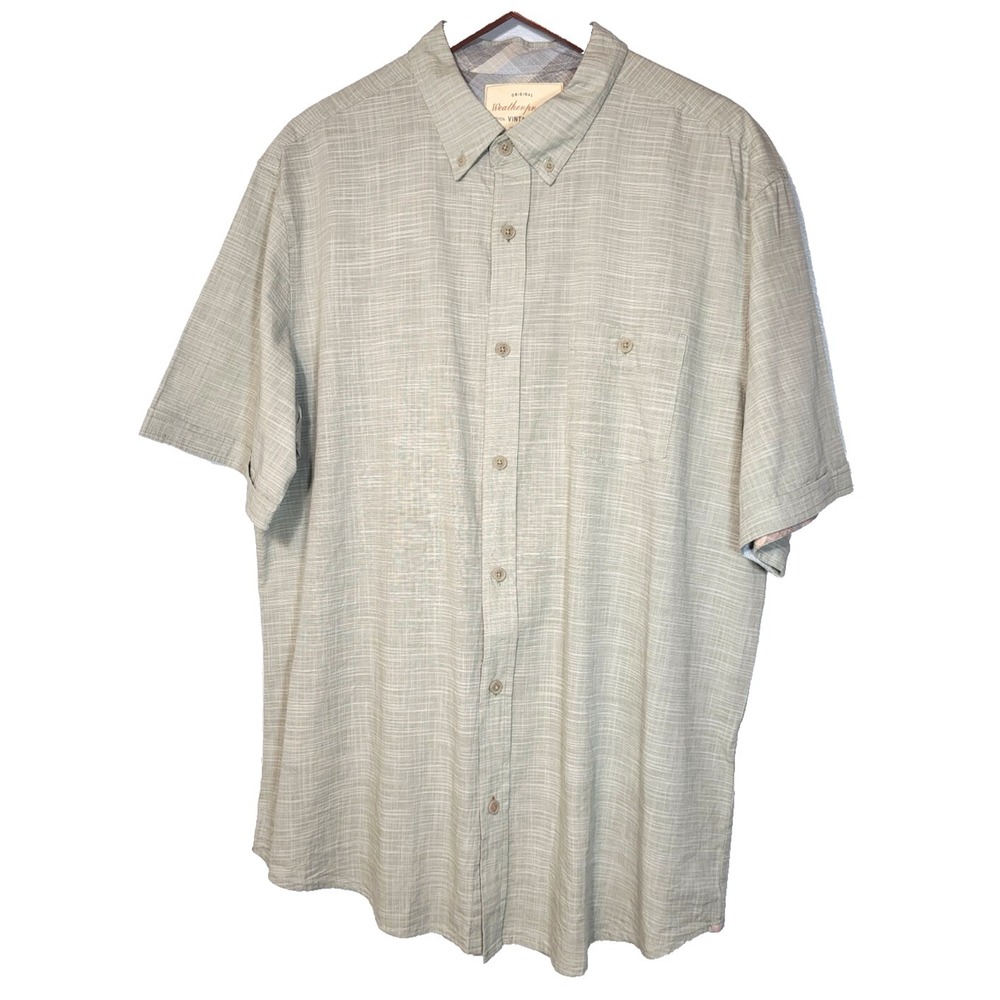 Weatherproof Vintage Green Woven Button Down Short Sleeve Shirt Pocket‎ Size XL